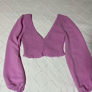 Blue Blush Lavender Smocked V-Neck Blouse